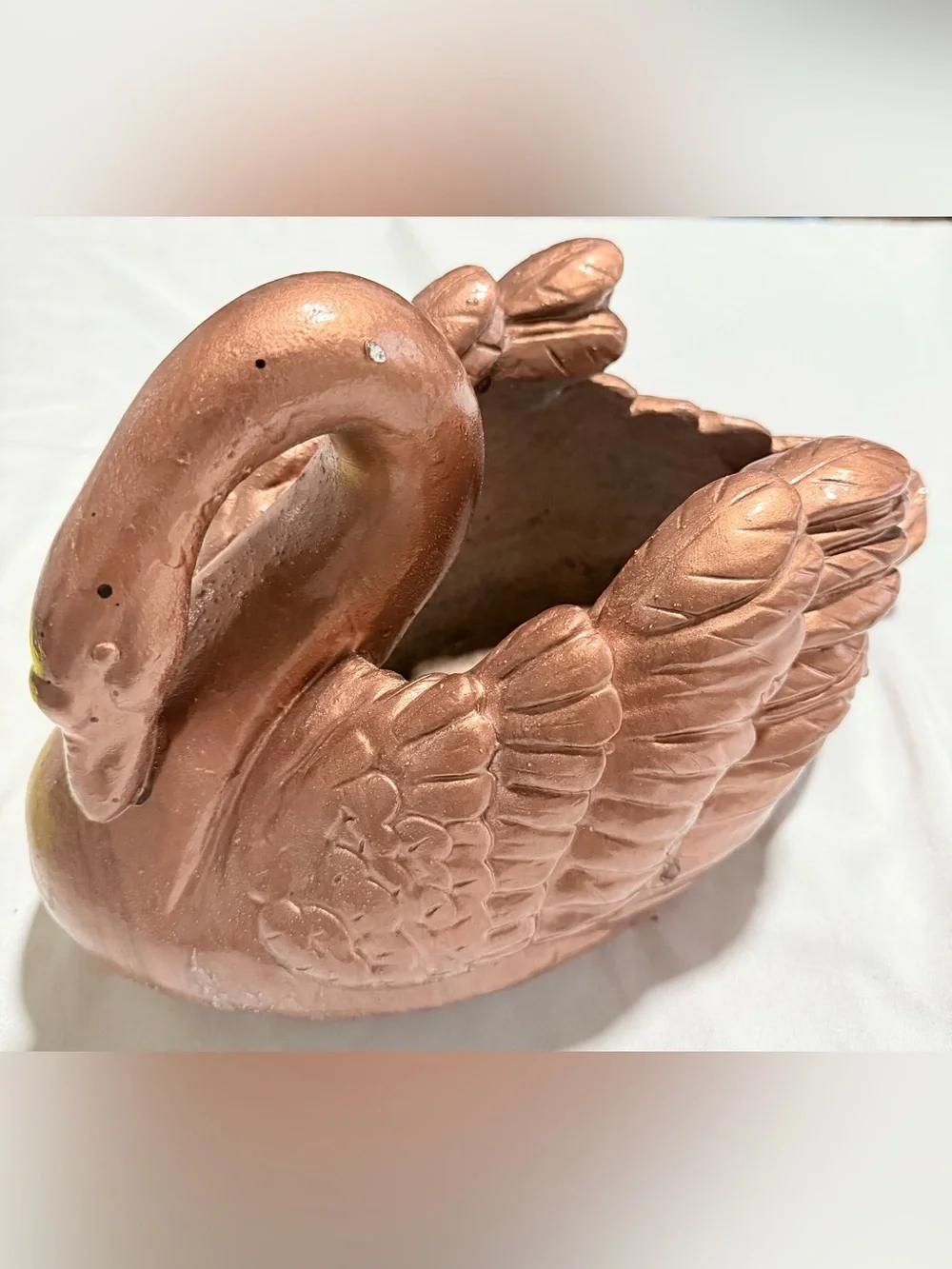 HenFeathers Imperial Swan Copper Painted Ceramic Planter  13”x8”x7” Made In USA